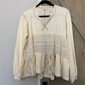 Balloon Lace Contrast Knit Top Size Large NWT